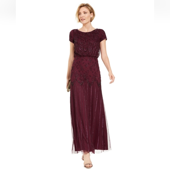 adrianna papell burgundy sequin dress Adrianna Papell Platinum 40395 main image 1